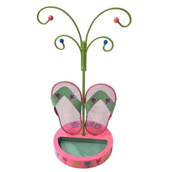 Jewelry Display Flip-Flops & Palm Trees Hand Painted Holder - Picture 1 of 3
